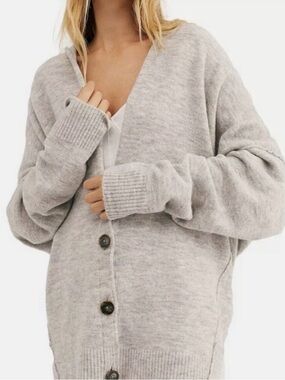 FREE PEOPLE Heather Grey Eucalyptus Oversized Boho Deep Vneck Cardigan XS